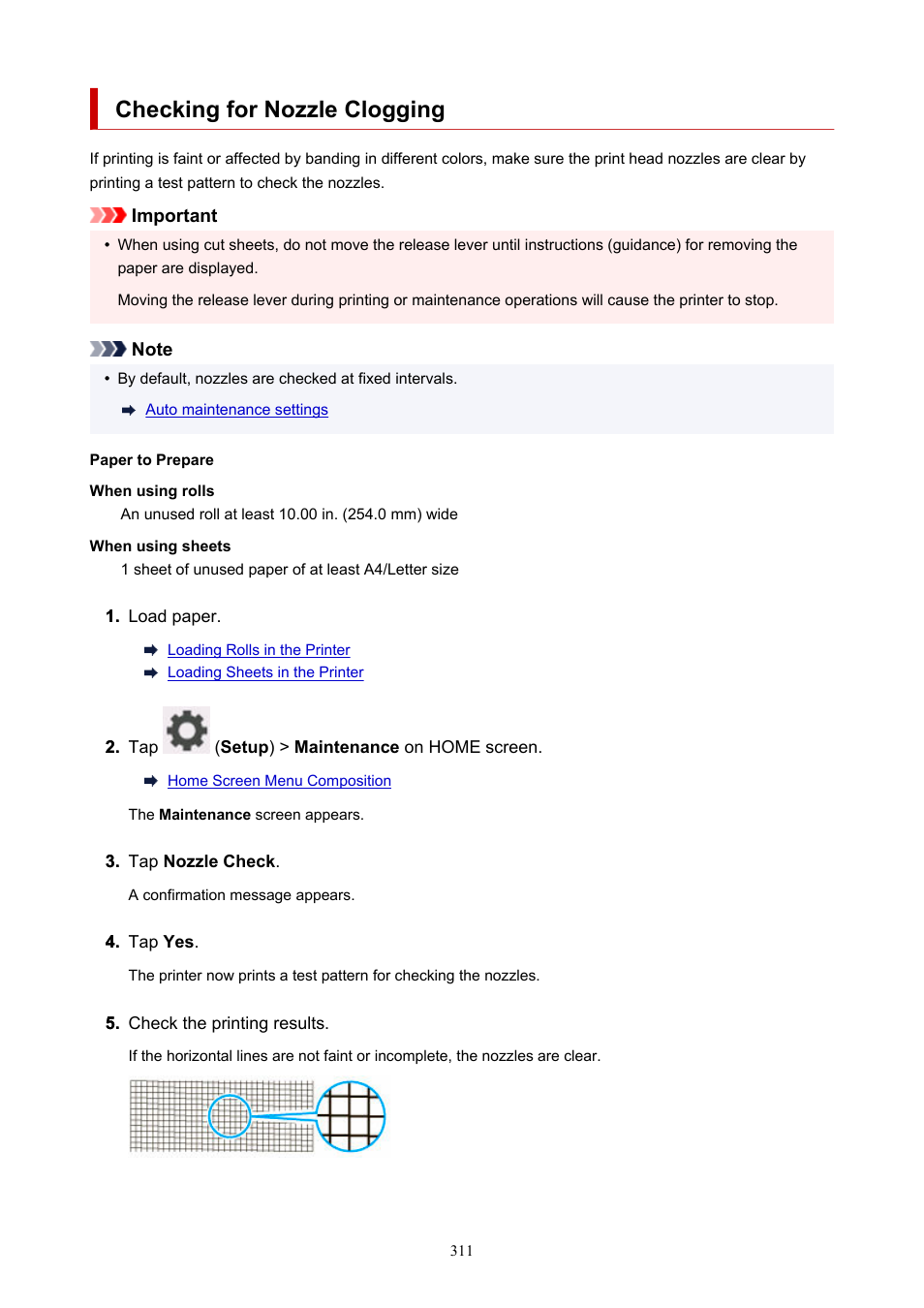 Checking for nozzle clogging | Canon imagePROGRAF GP-300 User Manual | Page 311 / 841