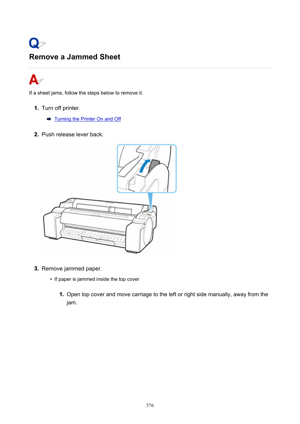 Remove a jammed sheet | Canon imagePROGRAF GP-300 User Manual | Page 576 / 841