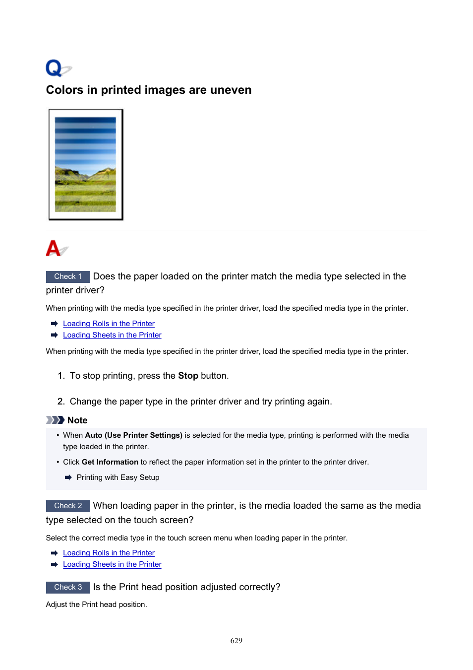 Colors in printed images are uneven | Canon imagePROGRAF GP-300 User Manual | Page 629 / 841