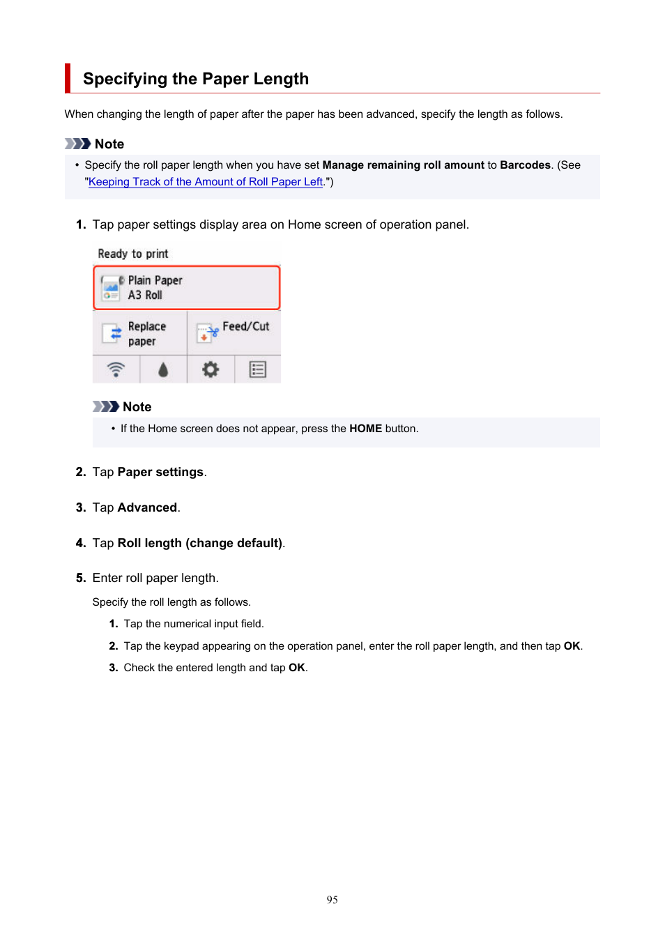 Specifying the paper length, Specifying the, Paper length | Canon imagePROGRAF GP-300 User Manual | Page 95 / 841