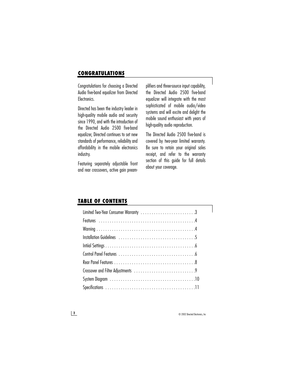 Directed Electronics 2500 User Manual | Page 2 / 12