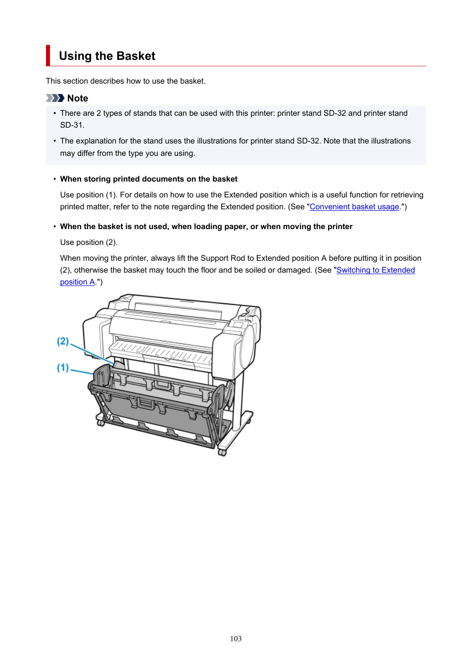 Using the basket | Canon imagePROGRAF TM-300 36" Large-Format Inkjet Printer with L36ei Scanner Kit User Manual | Page 103 / 947