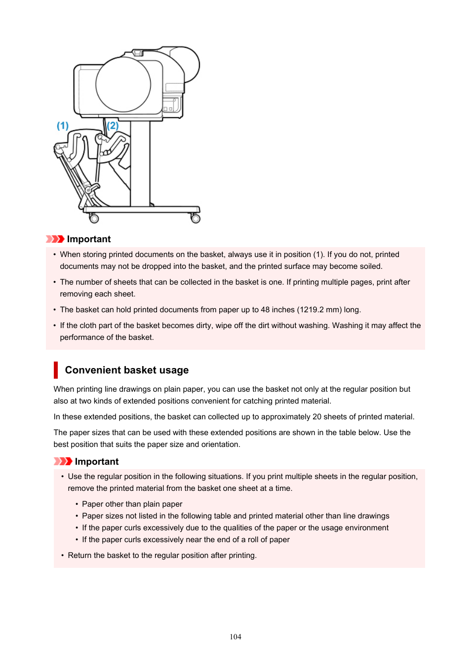 Convenient basket usage | Canon imagePROGRAF TM-300 36" Large-Format Inkjet Printer with L36ei Scanner Kit User Manual | Page 104 / 947