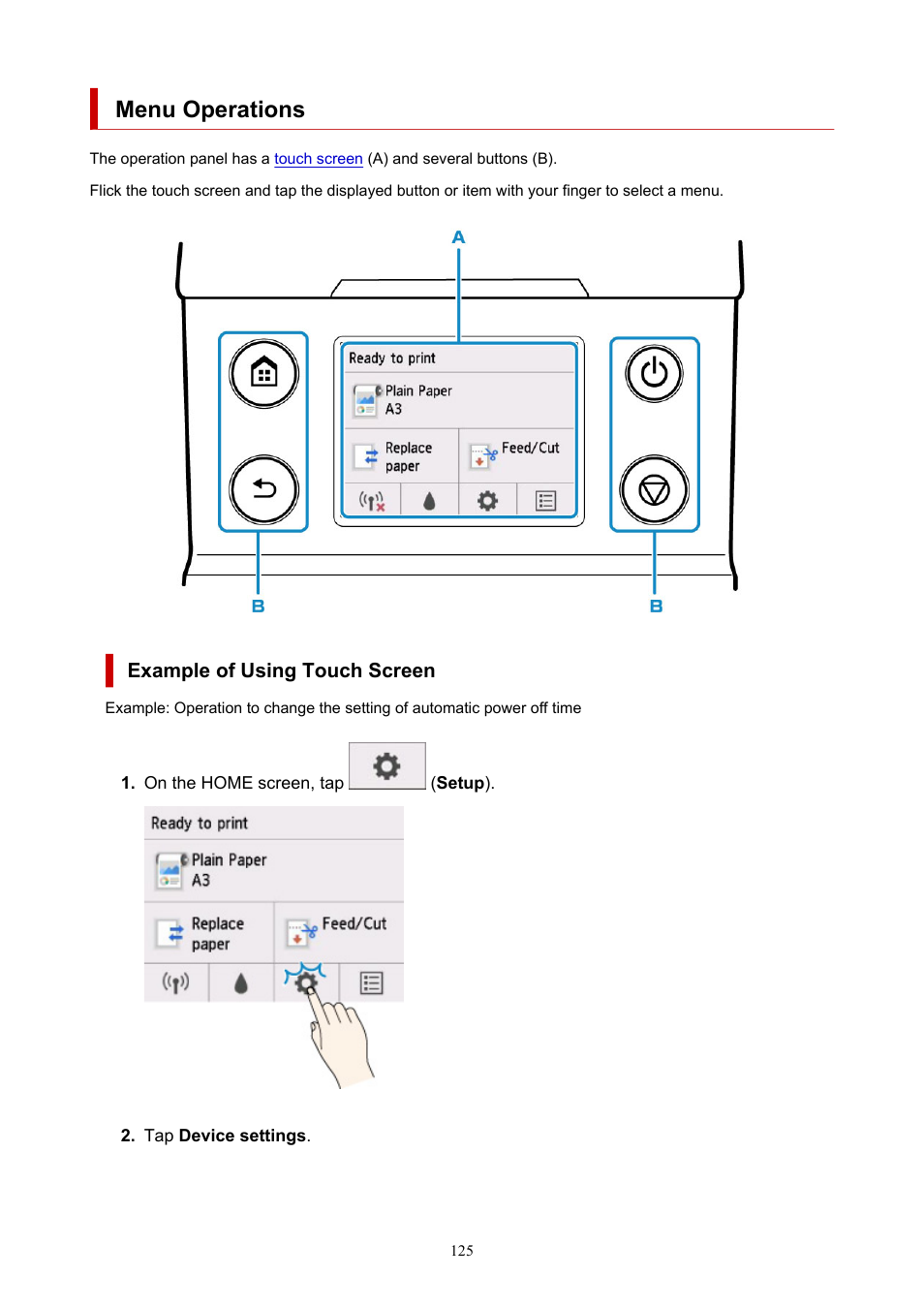 Menu operations | Canon imagePROGRAF TM-300 36" Large-Format Inkjet Printer with L36ei Scanner Kit User Manual | Page 125 / 947