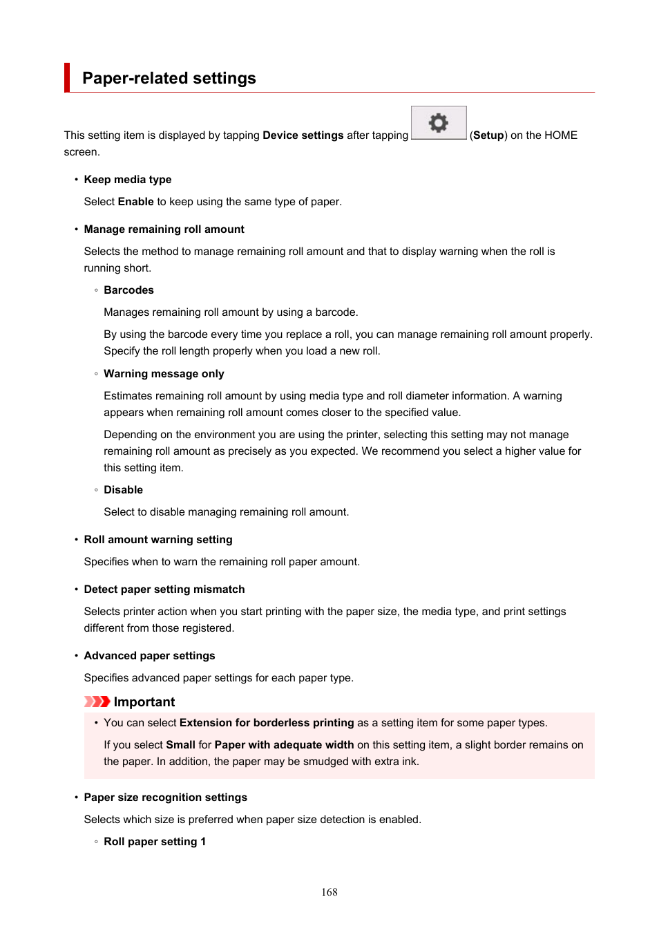 Paper-related settings | Canon imagePROGRAF TM-300 36" Large-Format Inkjet Printer with L36ei Scanner Kit User Manual | Page 168 / 947