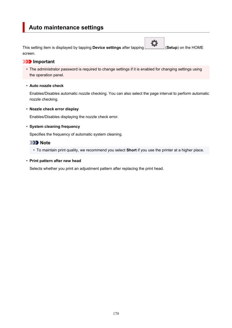 Auto maintenance settings | Canon imagePROGRAF TM-300 36" Large-Format Inkjet Printer with L36ei Scanner Kit User Manual | Page 170 / 947