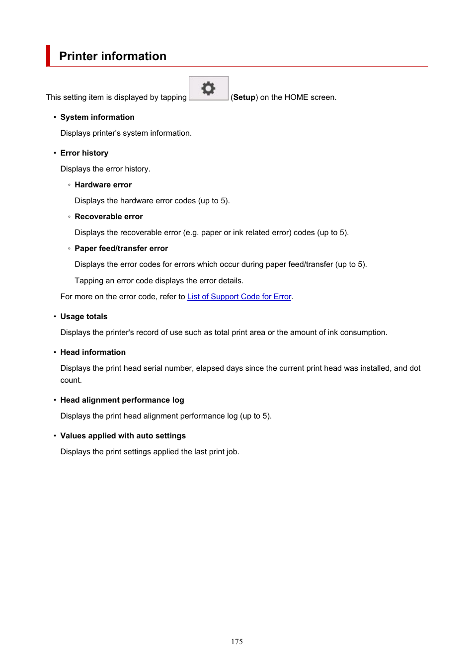 Printer information | Canon imagePROGRAF TM-300 36" Large-Format Inkjet Printer with L36ei Scanner Kit User Manual | Page 175 / 947