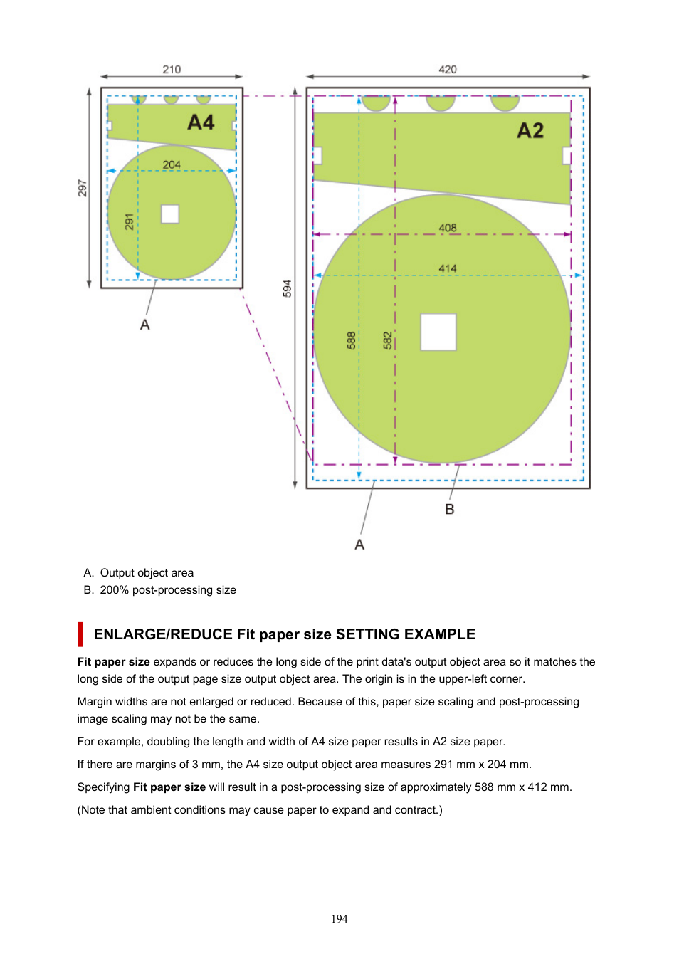 Enlarge/reduce fit paper size setting example | Canon imagePROGRAF TM-300 36" Large-Format Inkjet Printer with L36ei Scanner Kit User Manual | Page 194 / 947