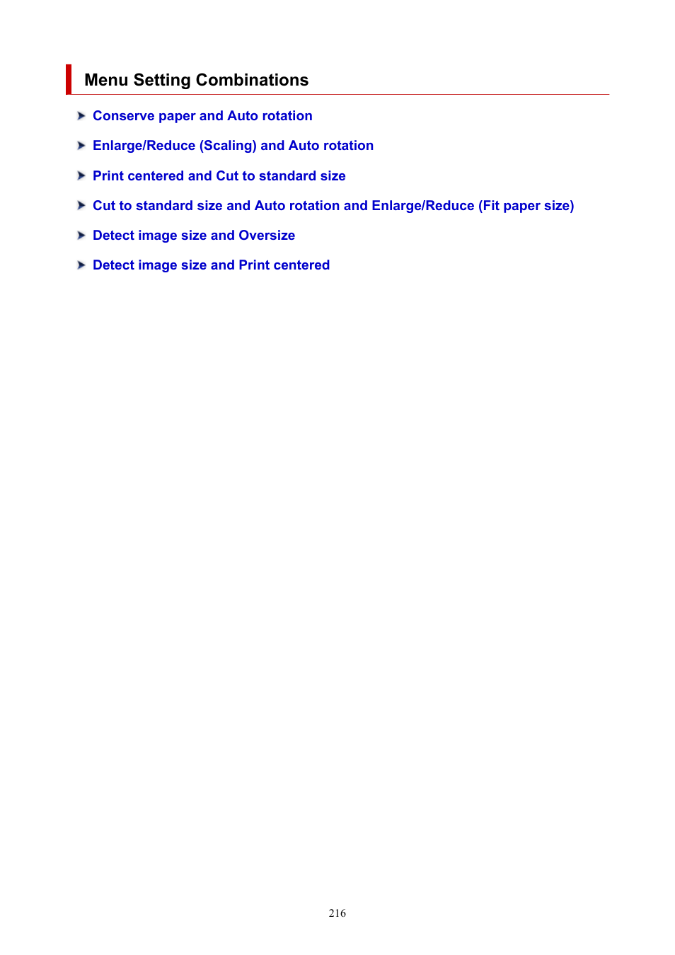 Menu setting combinations | Canon imagePROGRAF TM-300 36" Large-Format Inkjet Printer with L36ei Scanner Kit User Manual | Page 216 / 947