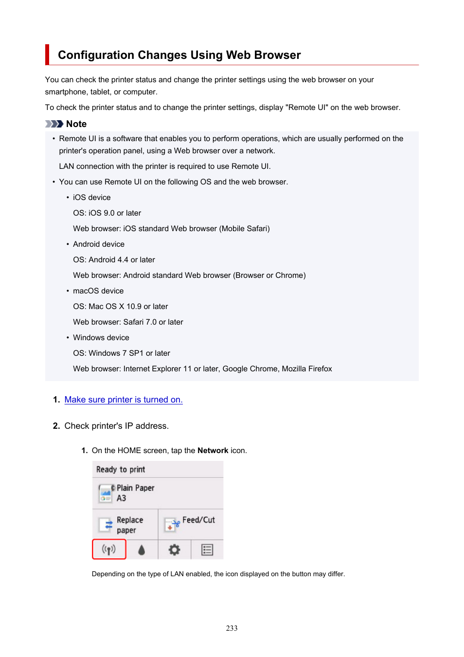 Configuration changes using web browser | Canon imagePROGRAF TM-300 36" Large-Format Inkjet Printer with L36ei Scanner Kit User Manual | Page 233 / 947