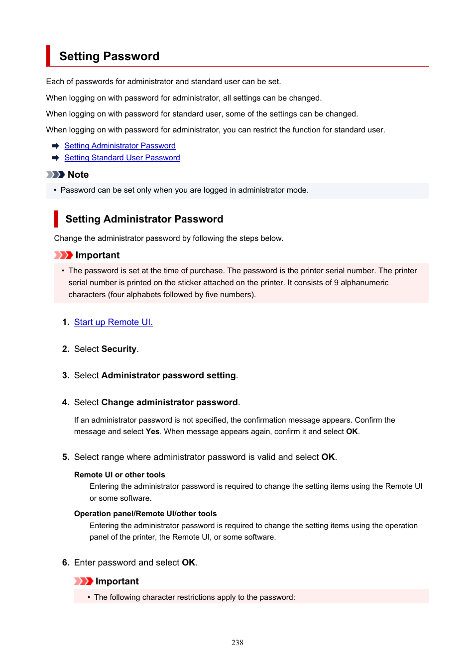 Setting password | Canon imagePROGRAF TM-300 36" Large-Format Inkjet Printer with L36ei Scanner Kit User Manual | Page 238 / 947