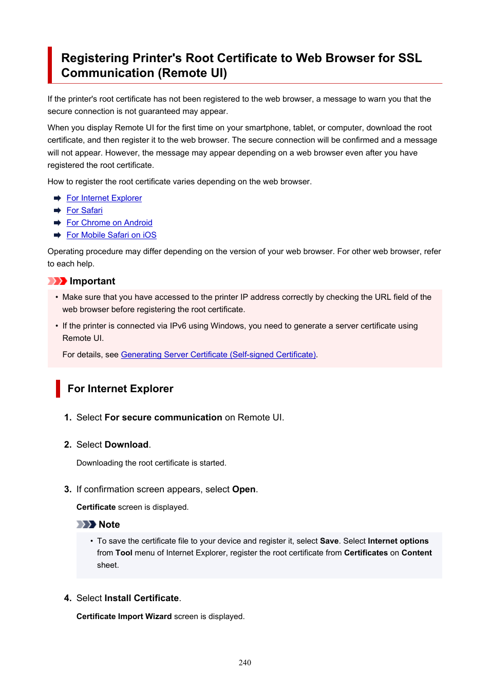 Remote ui), For internet explorer | Canon imagePROGRAF TM-300 36" Large-Format Inkjet Printer with L36ei Scanner Kit User Manual | Page 240 / 947