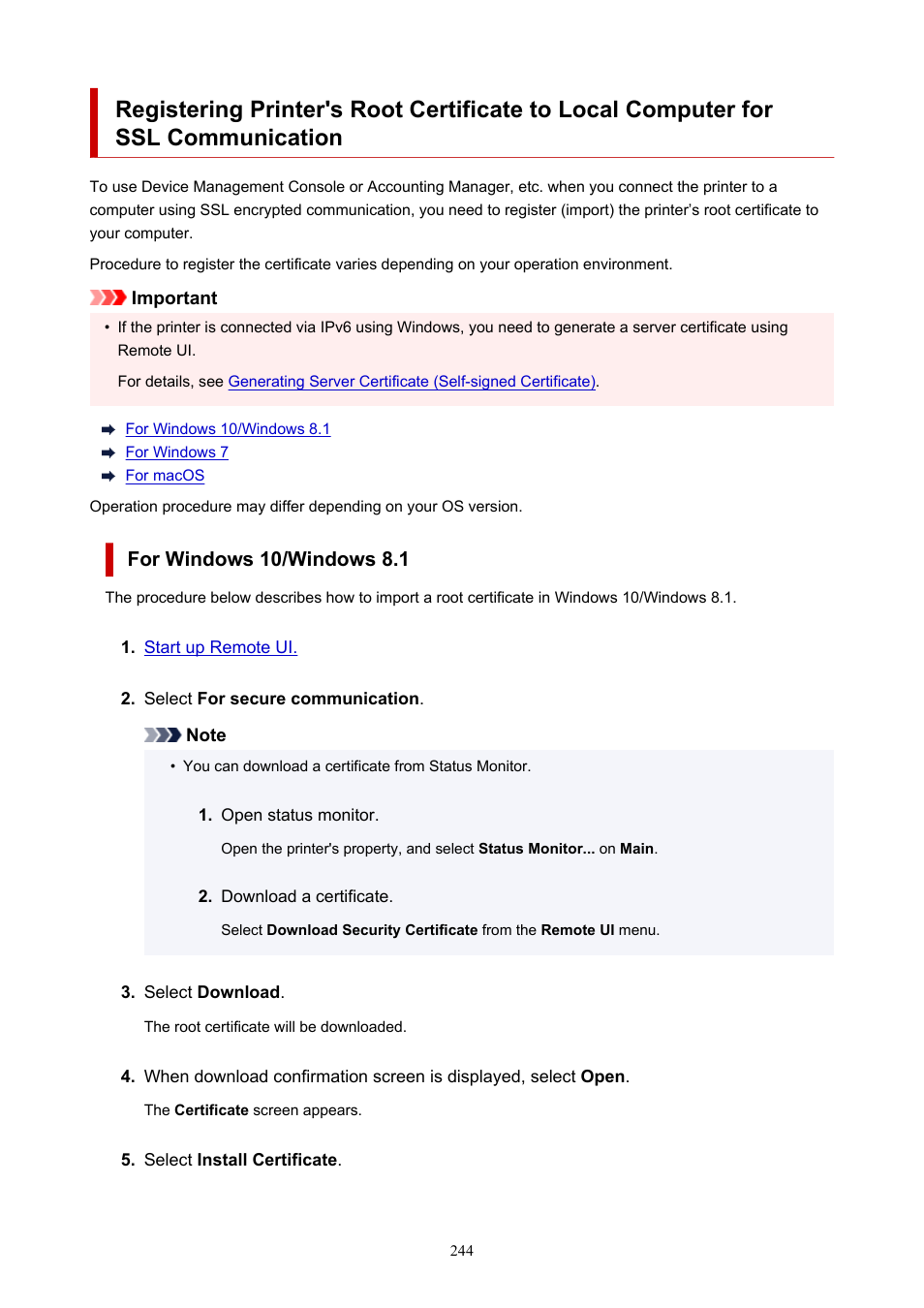 Communication, For windows 10/windows 8.1 | Canon imagePROGRAF TM-300 36" Large-Format Inkjet Printer with L36ei Scanner Kit User Manual | Page 244 / 947