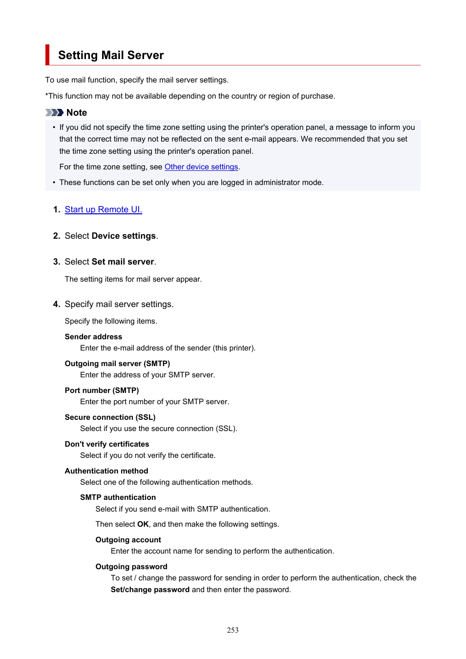 Setting mail server | Canon imagePROGRAF TM-300 36" Large-Format Inkjet Printer with L36ei Scanner Kit User Manual | Page 253 / 947