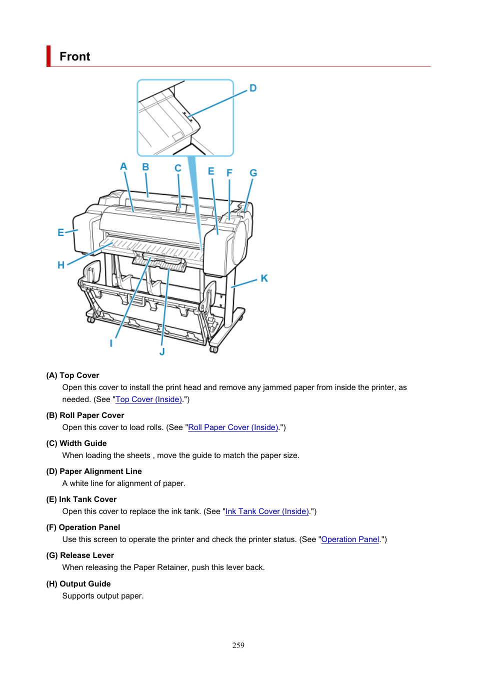 Front | Canon imagePROGRAF TM-300 36" Large-Format Inkjet Printer with L36ei Scanner Kit User Manual | Page 259 / 947
