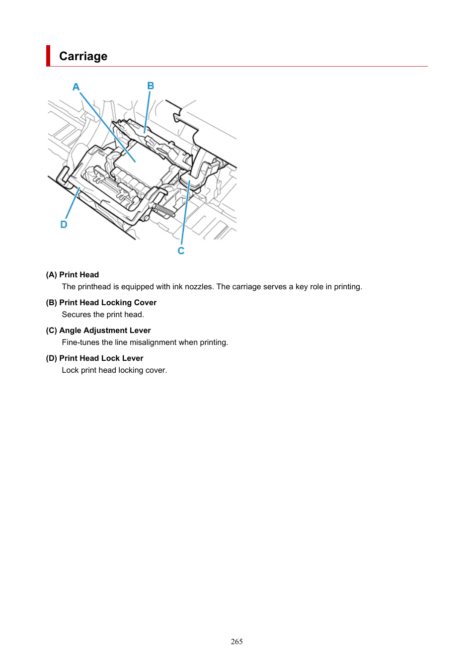 Carriage | Canon imagePROGRAF TM-300 36" Large-Format Inkjet Printer with L36ei Scanner Kit User Manual | Page 265 / 947