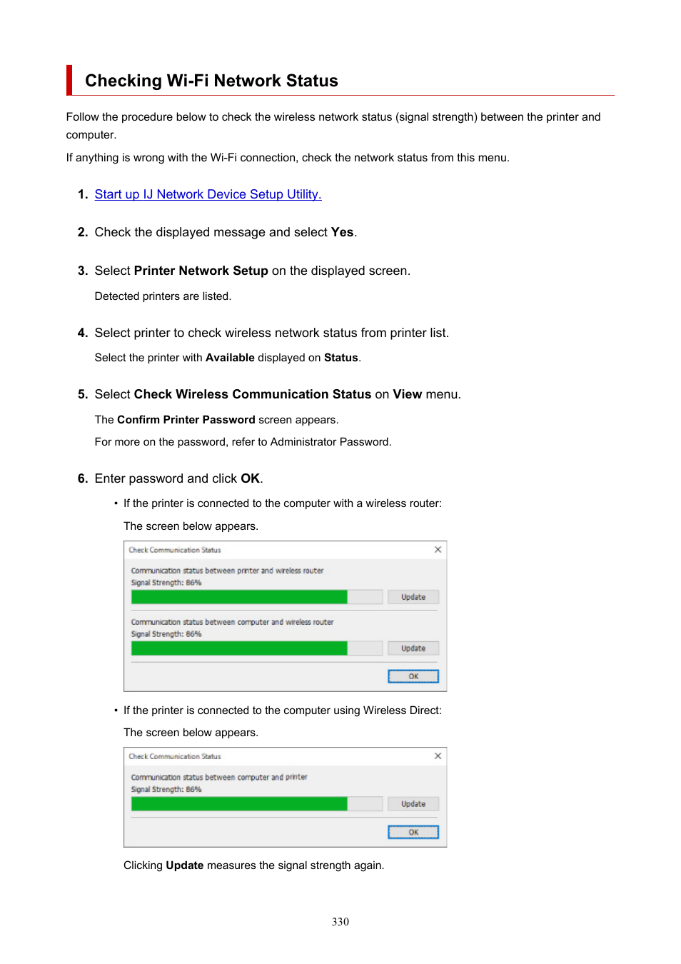 Checking wi-fi network status | Canon imagePROGRAF TM-300 36" Large-Format Inkjet Printer with L36ei Scanner Kit User Manual | Page 330 / 947