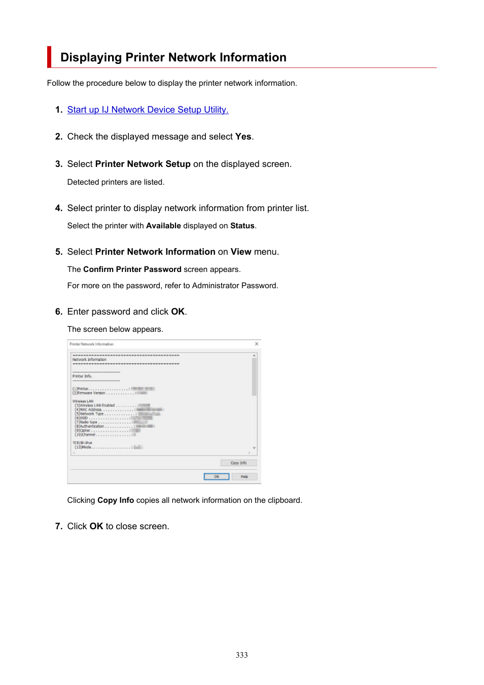Displaying printer network information | Canon imagePROGRAF TM-300 36" Large-Format Inkjet Printer with L36ei Scanner Kit User Manual | Page 333 / 947