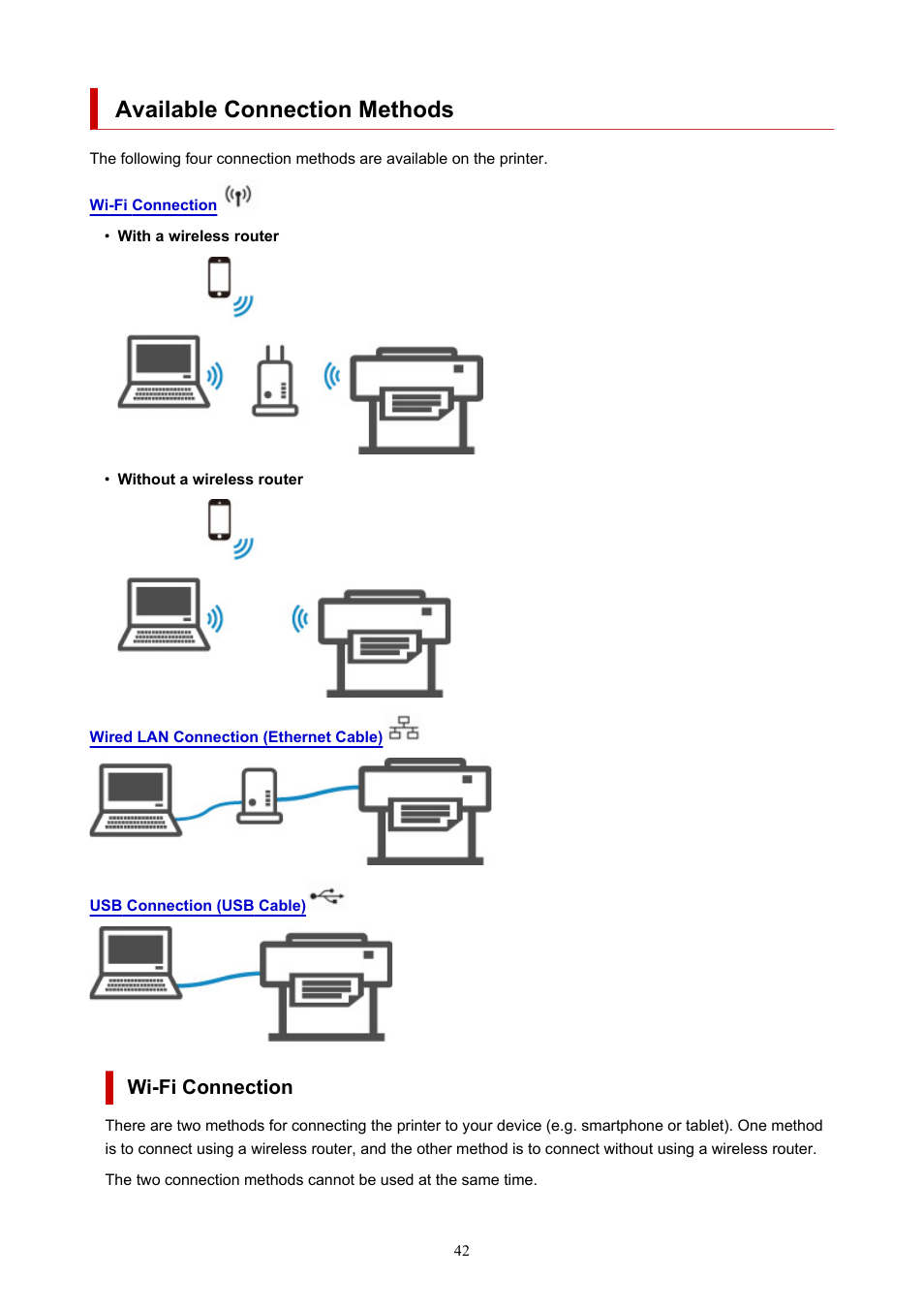 Available connection methods | Canon imagePROGRAF TM-300 36" Large-Format Inkjet Printer with L36ei Scanner Kit User Manual | Page 42 / 947