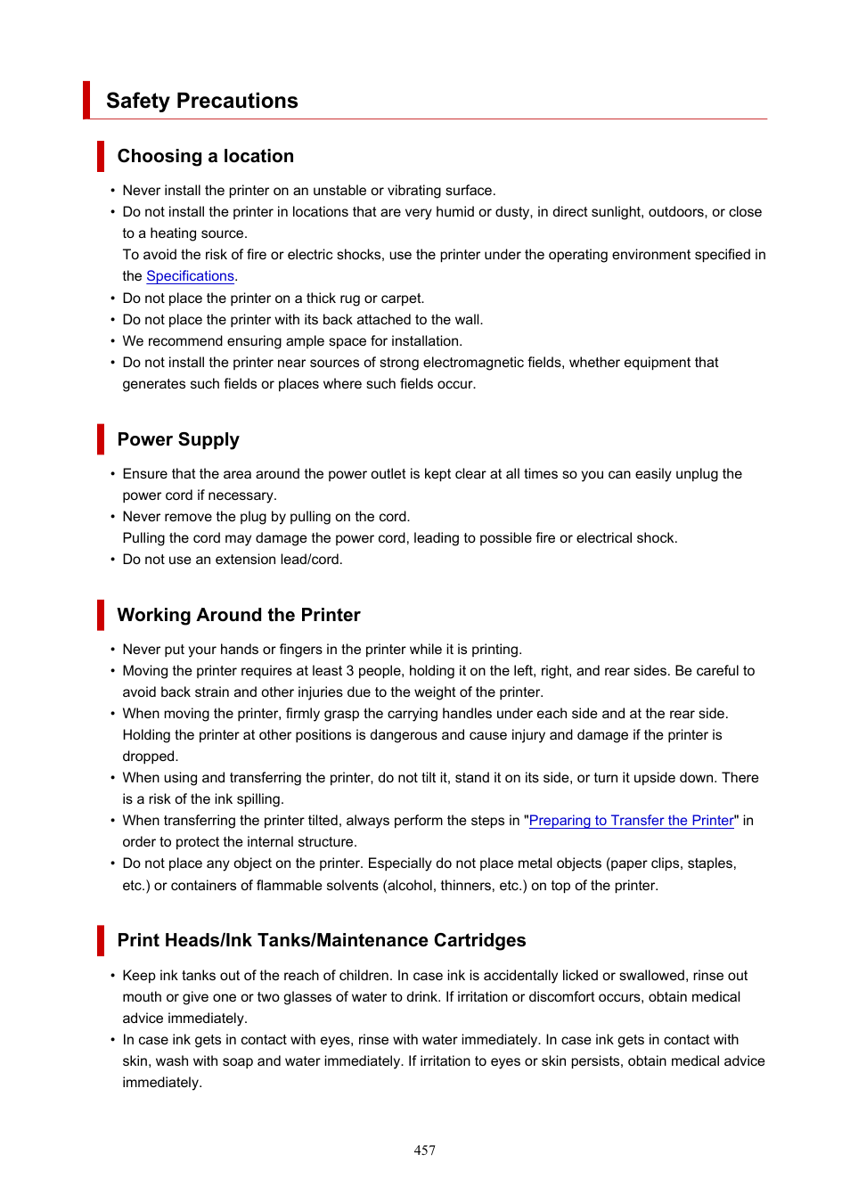 Safety precautions | Canon imagePROGRAF TM-300 36" Large-Format Inkjet Printer with L36ei Scanner Kit User Manual | Page 457 / 947