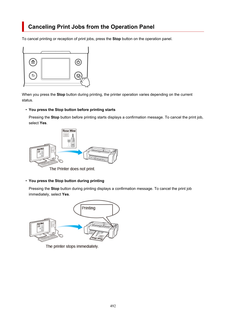 Canceling print jobs from the operation panel | Canon imagePROGRAF TM-300 36" Large-Format Inkjet Printer with L36ei Scanner Kit User Manual | Page 492 / 947