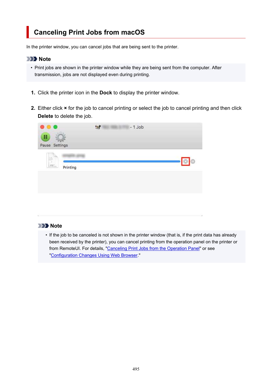 Canceling print jobs from macos | Canon imagePROGRAF TM-300 36" Large-Format Inkjet Printer with L36ei Scanner Kit User Manual | Page 495 / 947