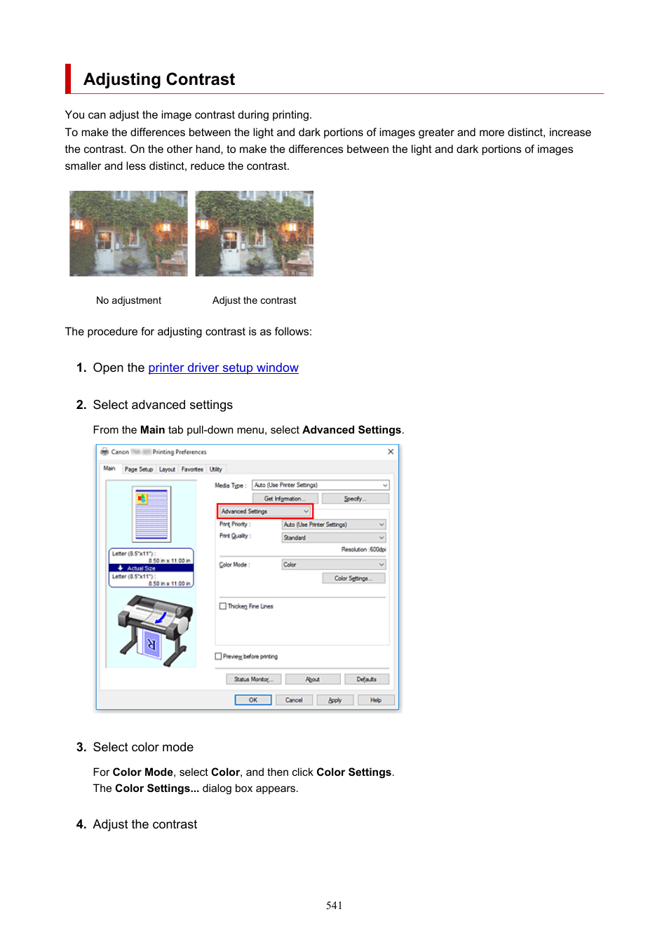 Adjusting contrast | Canon imagePROGRAF TM-300 36" Large-Format Inkjet Printer with L36ei Scanner Kit User Manual | Page 541 / 947