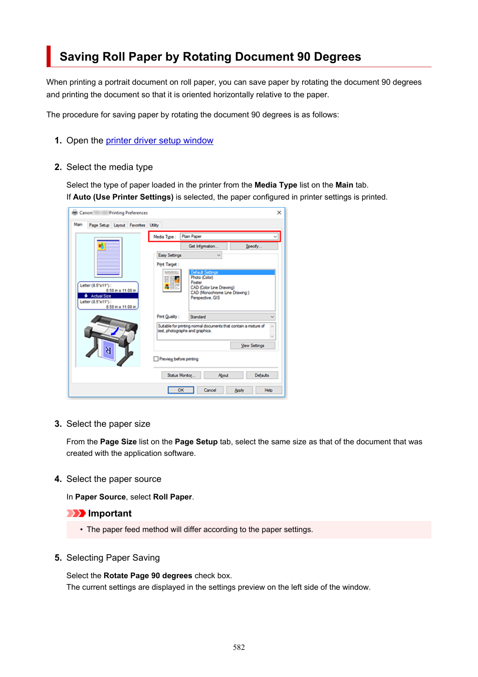 Saving roll paper by rotating document 90 degrees | Canon imagePROGRAF TM-300 36" Large-Format Inkjet Printer with L36ei Scanner Kit User Manual | Page 582 / 947