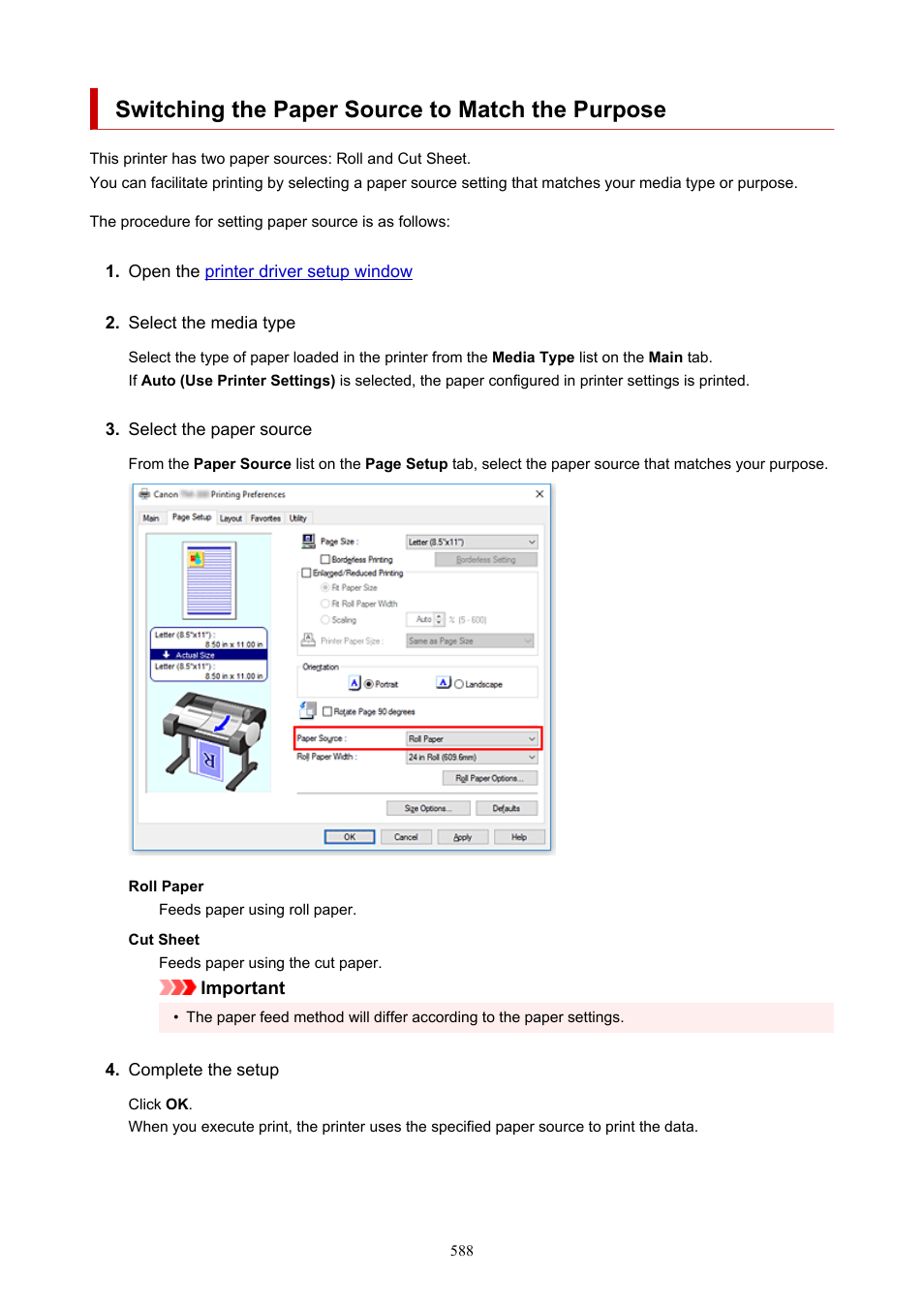 Switching the paper source to match the purpose | Canon imagePROGRAF TM-300 36" Large-Format Inkjet Printer with L36ei Scanner Kit User Manual | Page 588 / 947