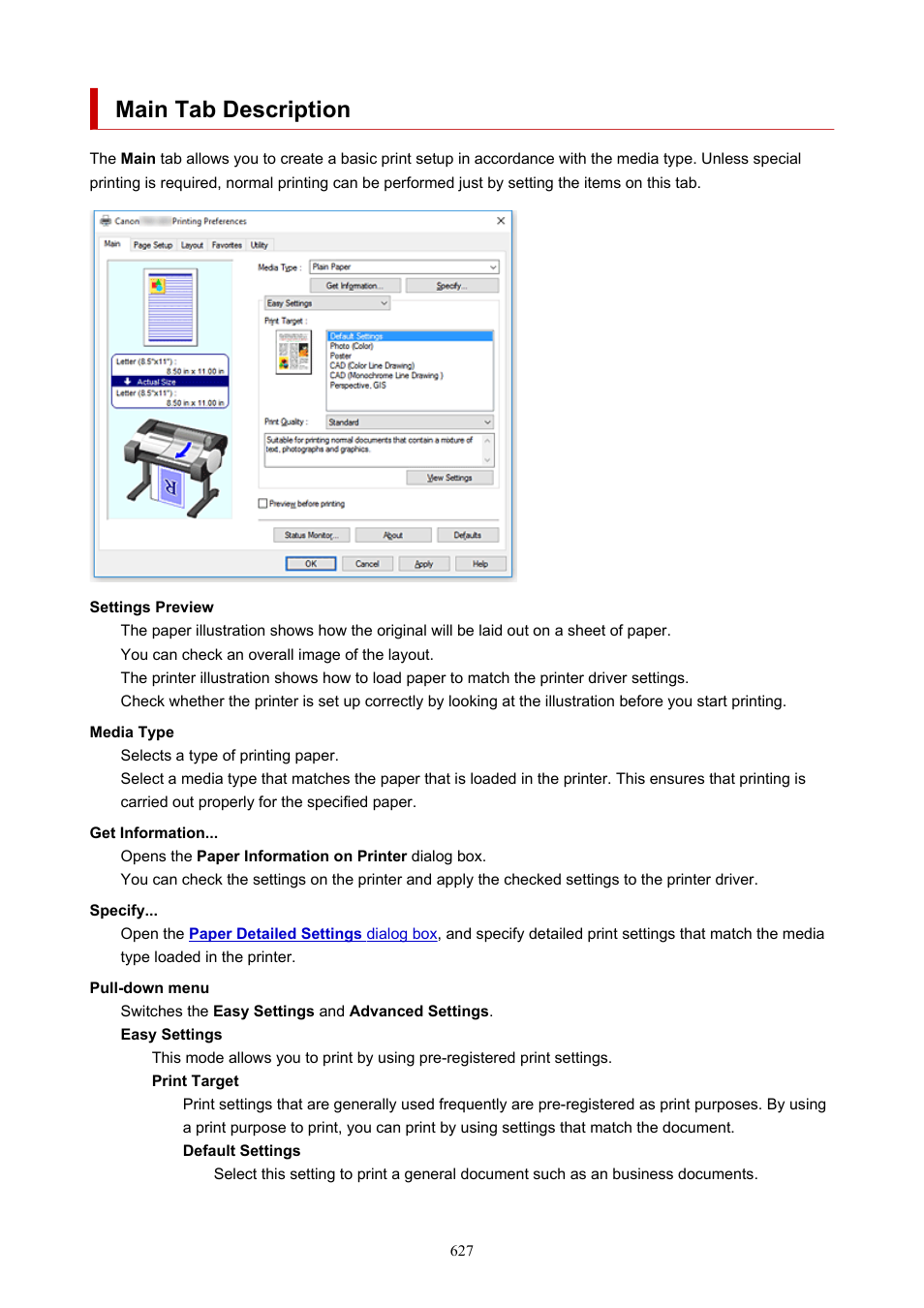 Main tab description | Canon imagePROGRAF TM-300 36" Large-Format Inkjet Printer with L36ei Scanner Kit User Manual | Page 627 / 947