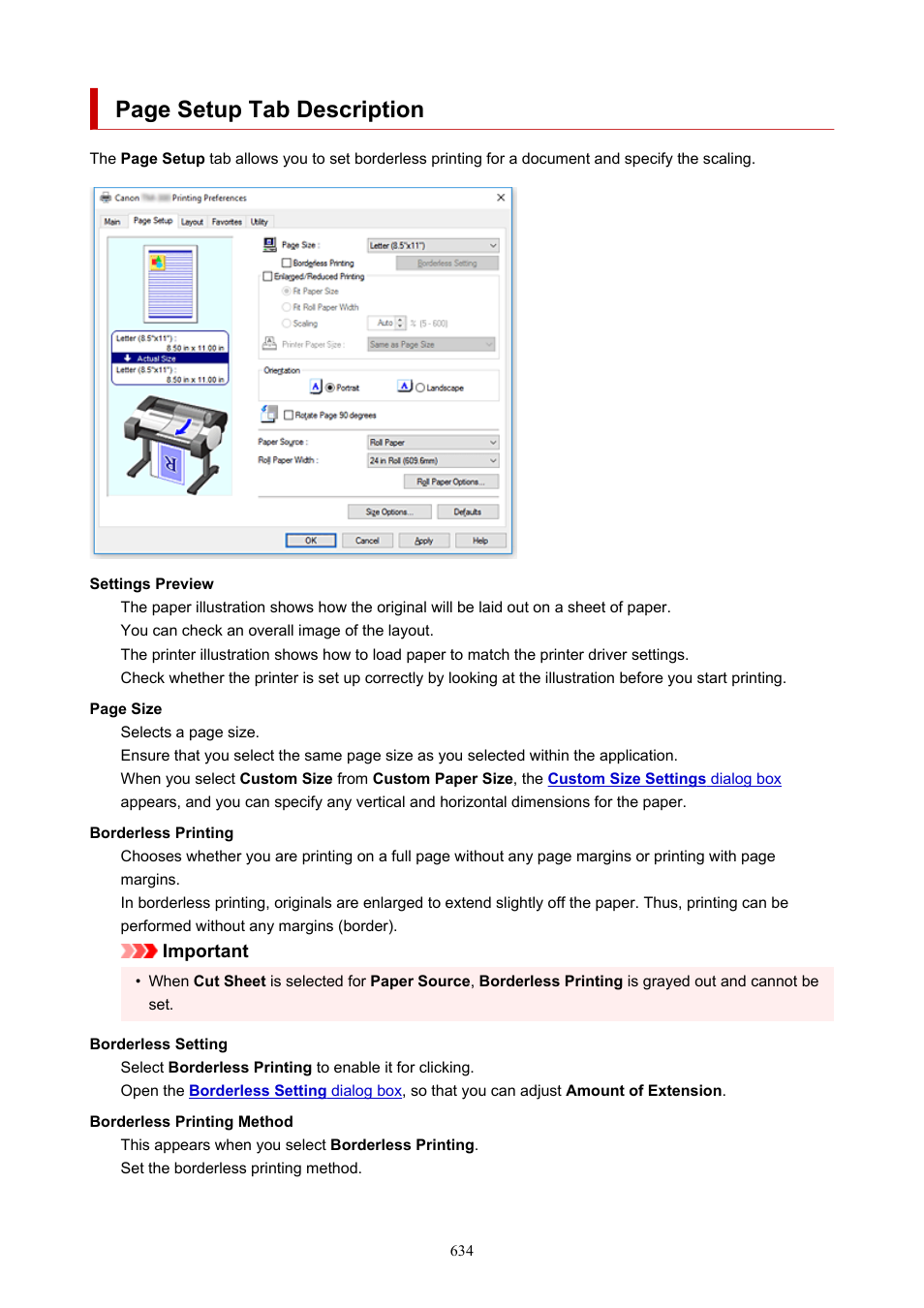 Page setup tab description | Canon imagePROGRAF TM-300 36" Large-Format Inkjet Printer with L36ei Scanner Kit User Manual | Page 634 / 947