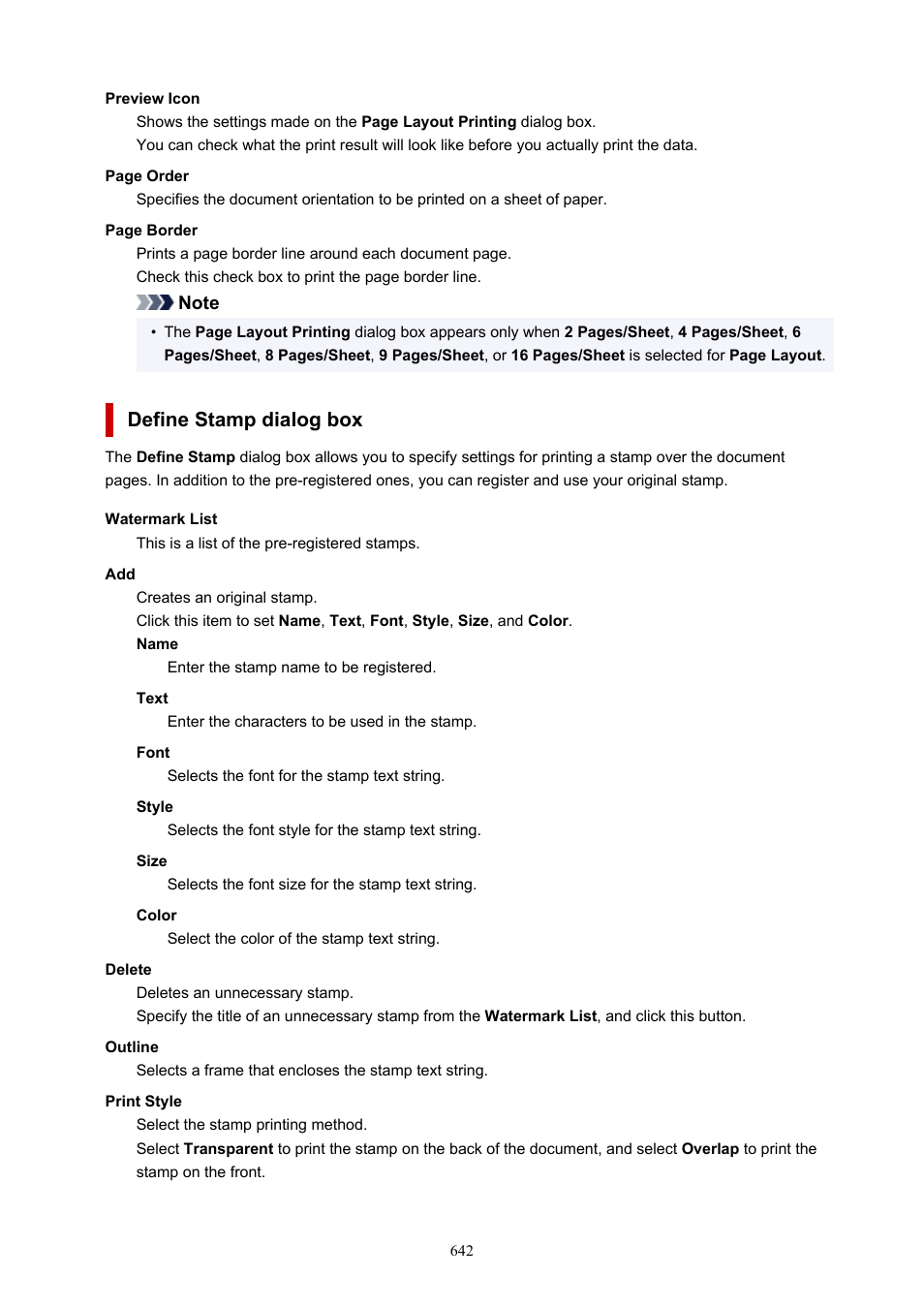 Opens the, Define stamp, Dialog box | Define stamp dialog box | Canon imagePROGRAF TM-300 36" Large-Format Inkjet Printer with L36ei Scanner Kit User Manual | Page 642 / 947