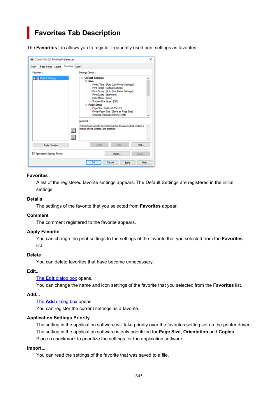 Favorites tab description | Canon imagePROGRAF TM-300 36" Large-Format Inkjet Printer with L36ei Scanner Kit User Manual | Page 645 / 947