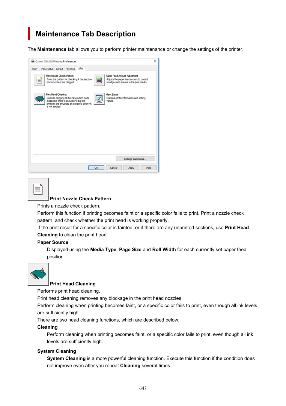 Maintenance tab description | Canon imagePROGRAF TM-300 36" Large-Format Inkjet Printer with L36ei Scanner Kit User Manual | Page 647 / 947