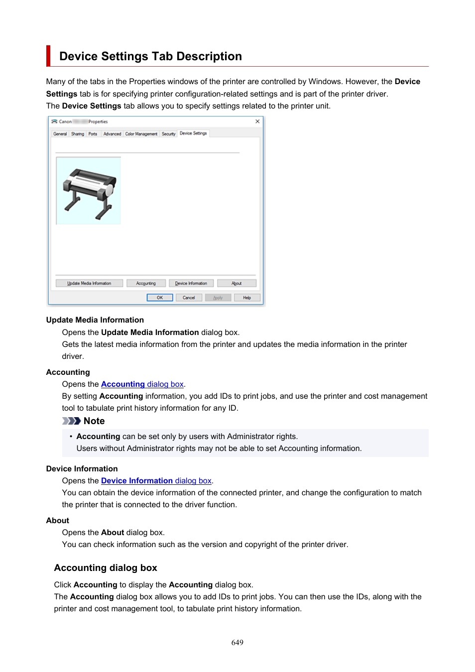 Device settings tab description | Canon imagePROGRAF TM-300 36" Large-Format Inkjet Printer with L36ei Scanner Kit User Manual | Page 649 / 947