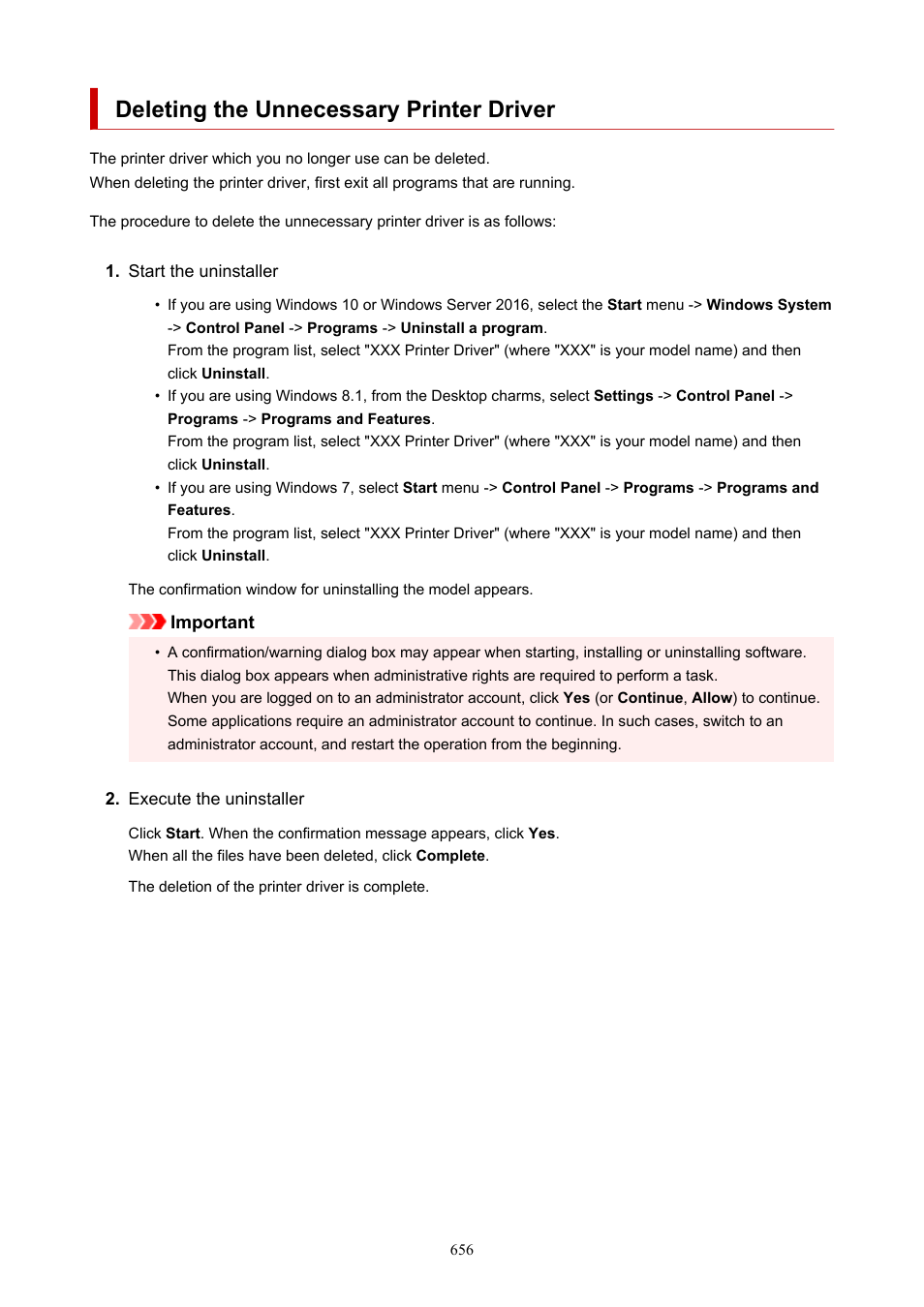 Deleting the unnecessary printer driver | Canon imagePROGRAF TM-300 36" Large-Format Inkjet Printer with L36ei Scanner Kit User Manual | Page 656 / 947