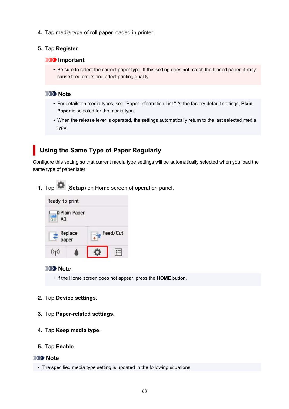 Using the same type of paper regularly | Canon imagePROGRAF TM-300 36" Large-Format Inkjet Printer with L36ei Scanner Kit User Manual | Page 68 / 947