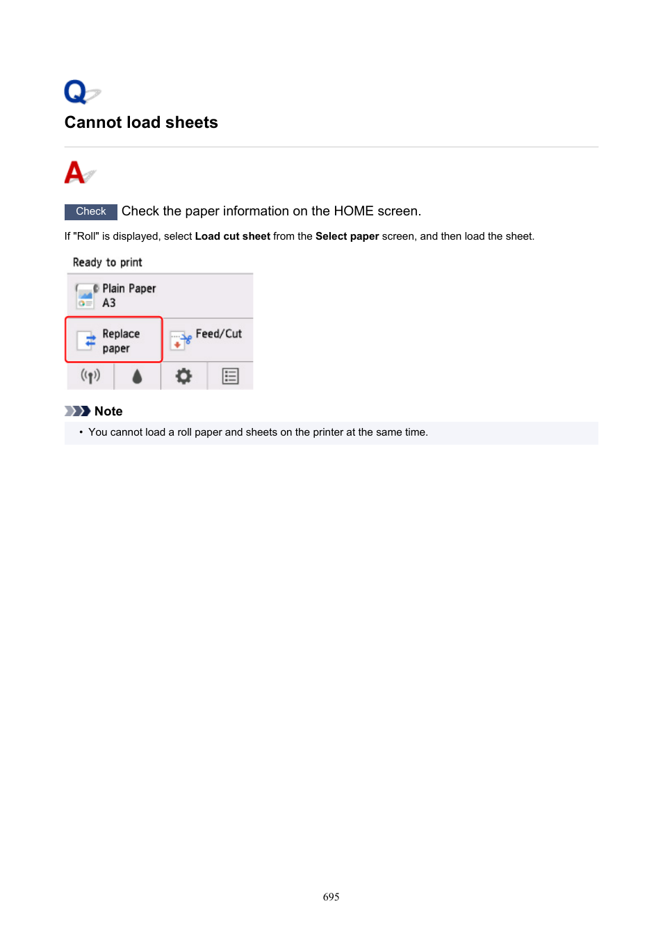 Cannot load sheets | Canon imagePROGRAF TM-300 36" Large-Format Inkjet Printer with L36ei Scanner Kit User Manual | Page 695 / 947