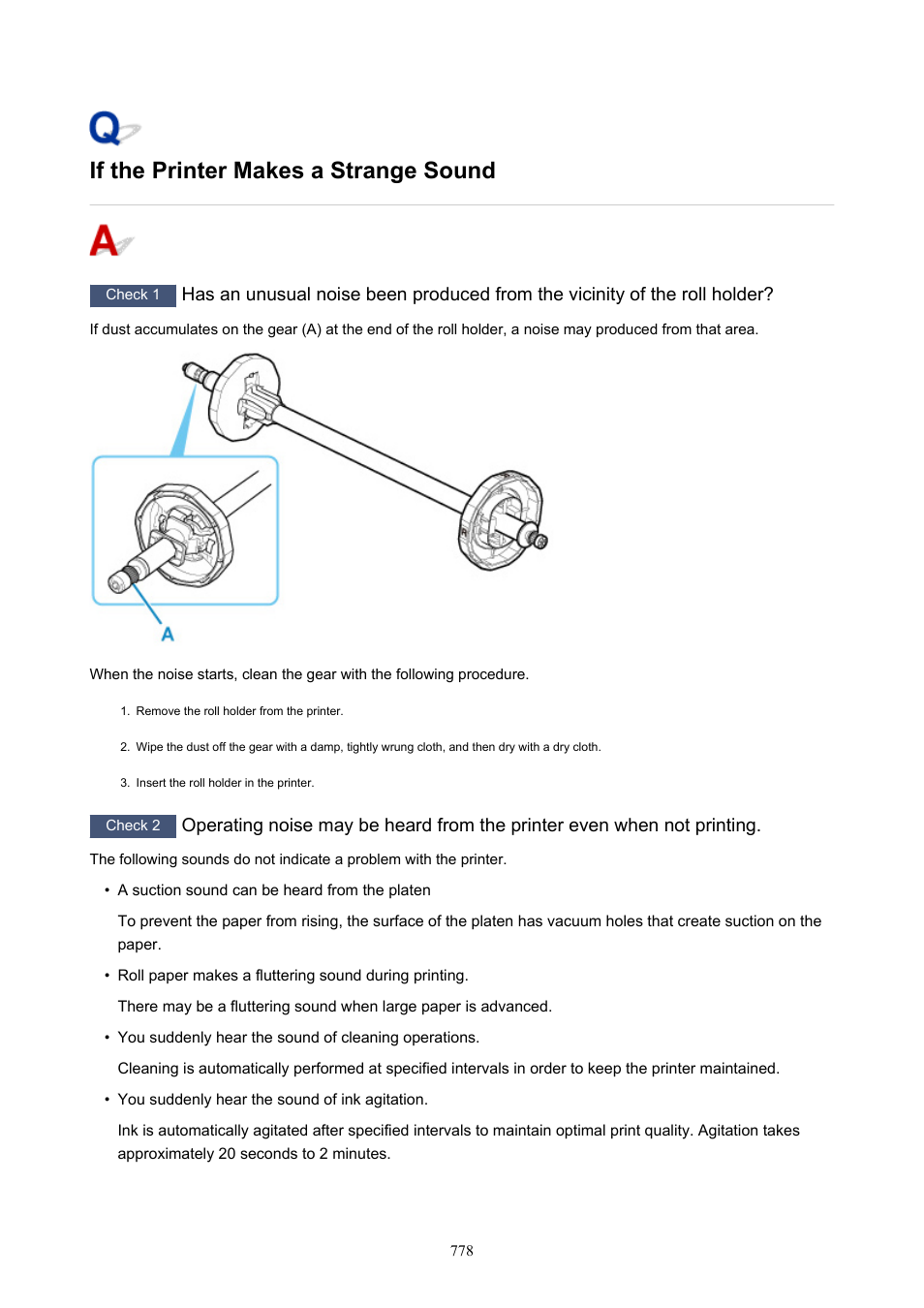 If the printer makes a strange sound | Canon imagePROGRAF TM-300 36" Large-Format Inkjet Printer with L36ei Scanner Kit User Manual | Page 778 / 947