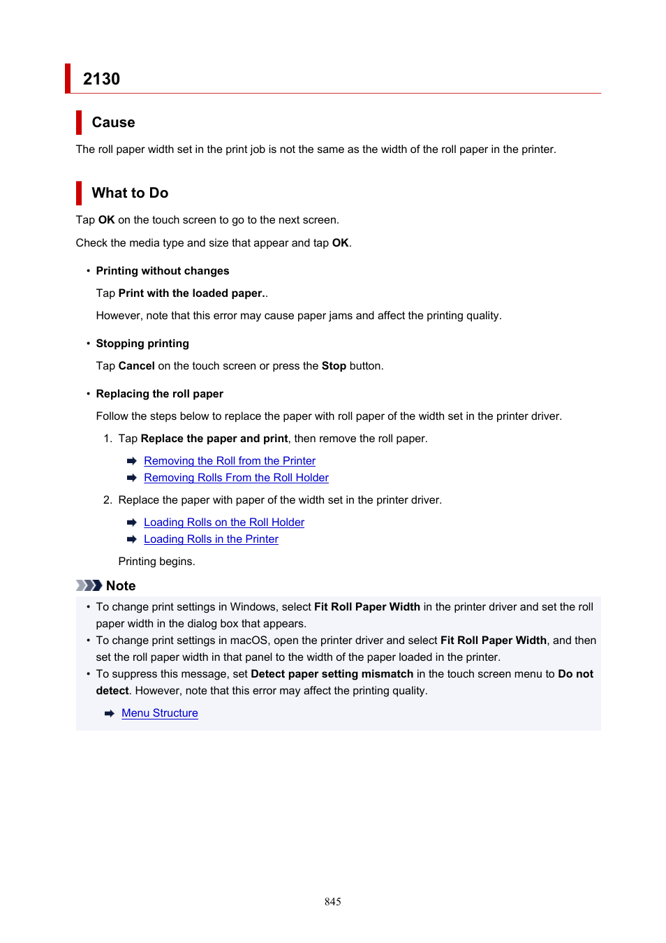 Cause, What to do | Canon imagePROGRAF TM-300 36" Large-Format Inkjet Printer with L36ei Scanner Kit User Manual | Page 845 / 947