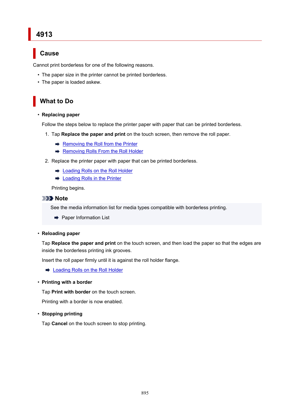 Cause, What to do | Canon imagePROGRAF TM-300 36" Large-Format Inkjet Printer with L36ei Scanner Kit User Manual | Page 895 / 947