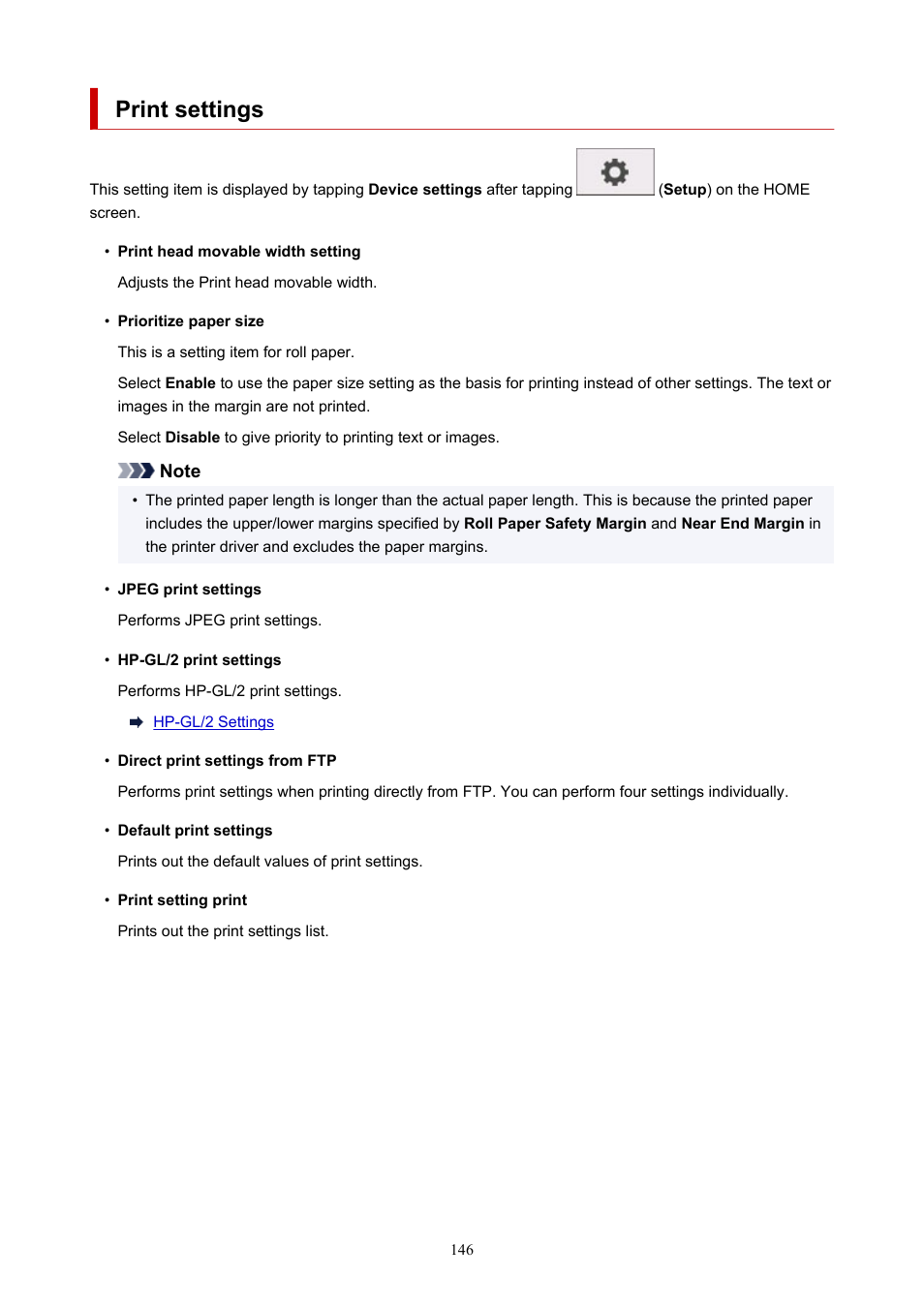 Print settings | Canon imagePROGRAF TA-20 MFP 24" Large Format Printer with L24ei Scanner and Stand Kit User Manual | Page 146 / 926