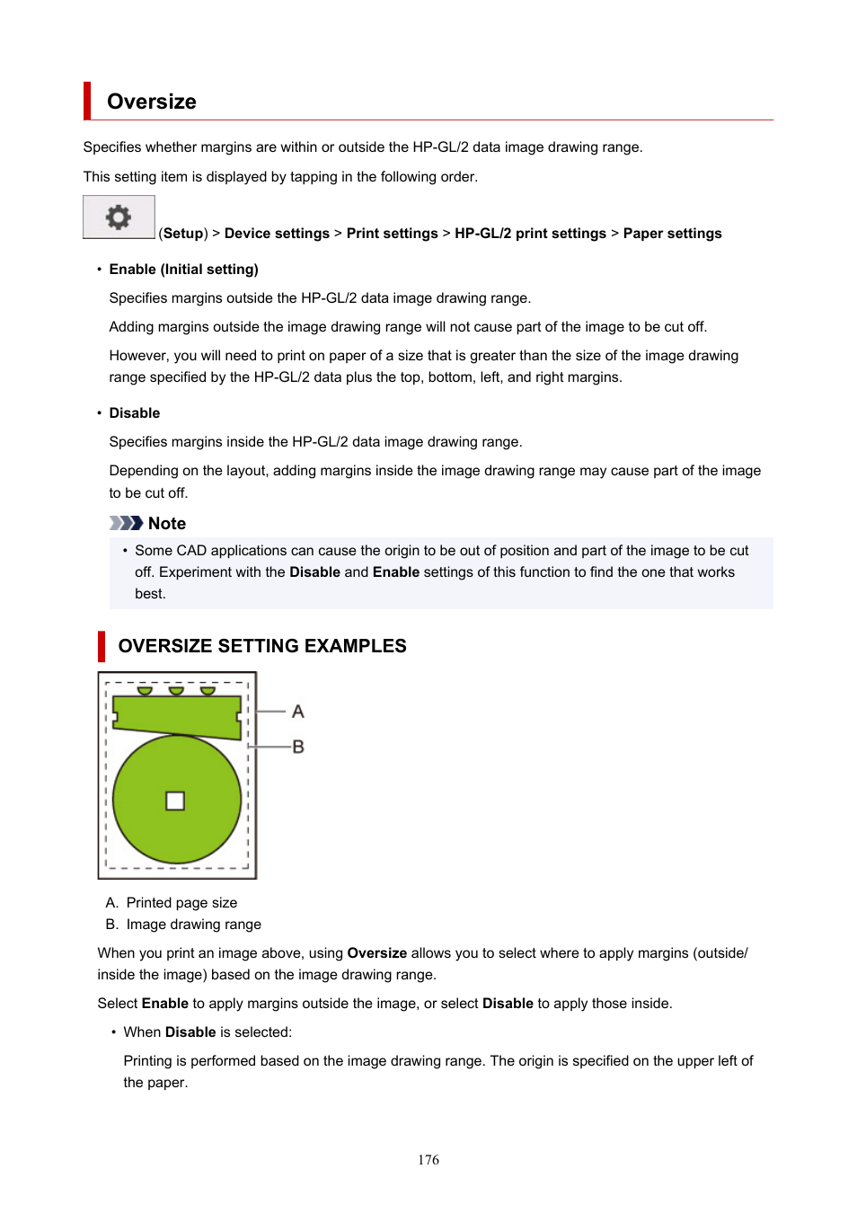 Oversize, Oversize setting examples | Canon imagePROGRAF TA-20 MFP 24" Large Format Printer with L24ei Scanner and Stand Kit User Manual | Page 176 / 926