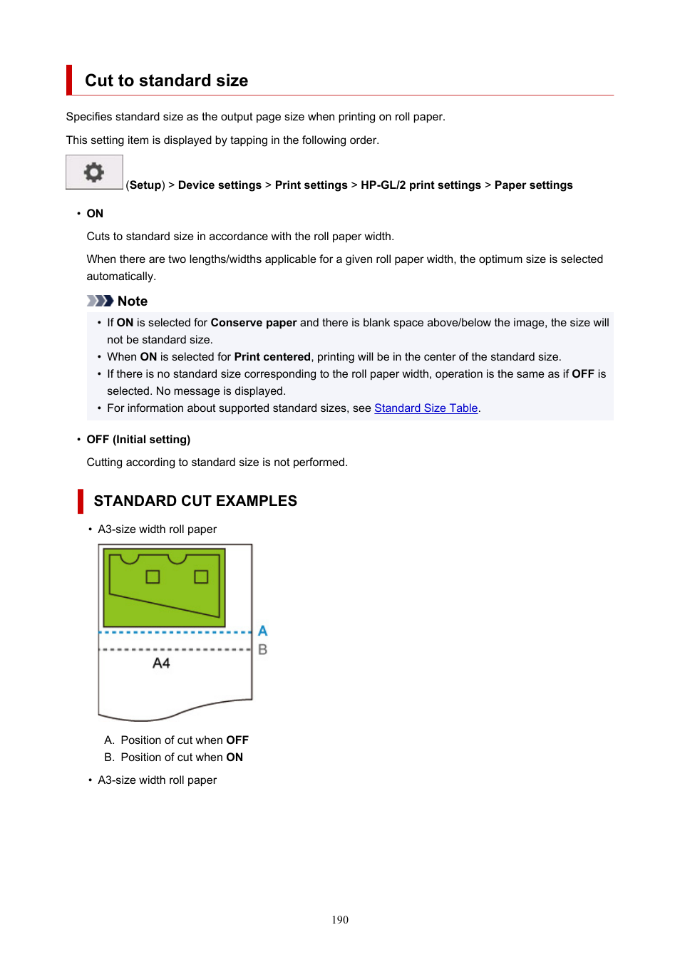 Cut to standard size, Standard cut examples | Canon imagePROGRAF TA-20 MFP 24" Large Format Printer with L24ei Scanner and Stand Kit User Manual | Page 190 / 926