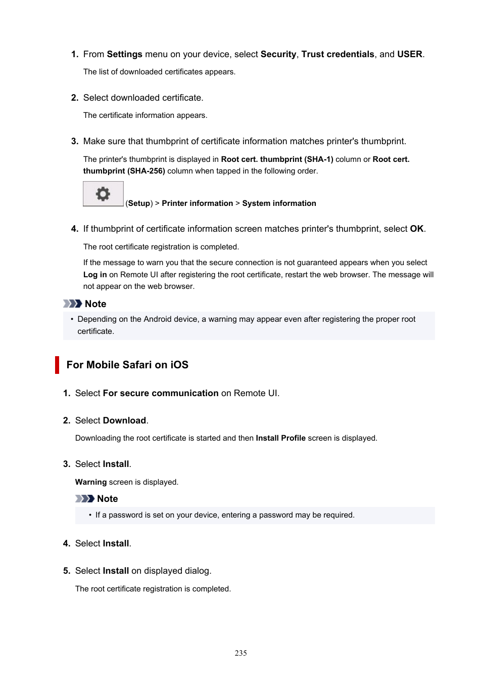 For mobile safari on ios | Canon imagePROGRAF TA-20 MFP 24" Large Format Printer with L24ei Scanner and Stand Kit User Manual | Page 235 / 926