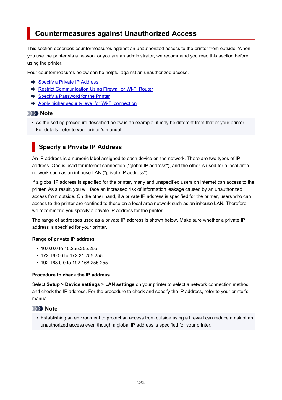 Countermeasures against unauthorized access | Canon imagePROGRAF TA-20 MFP 24" Large Format Printer with L24ei Scanner and Stand Kit User Manual | Page 292 / 926