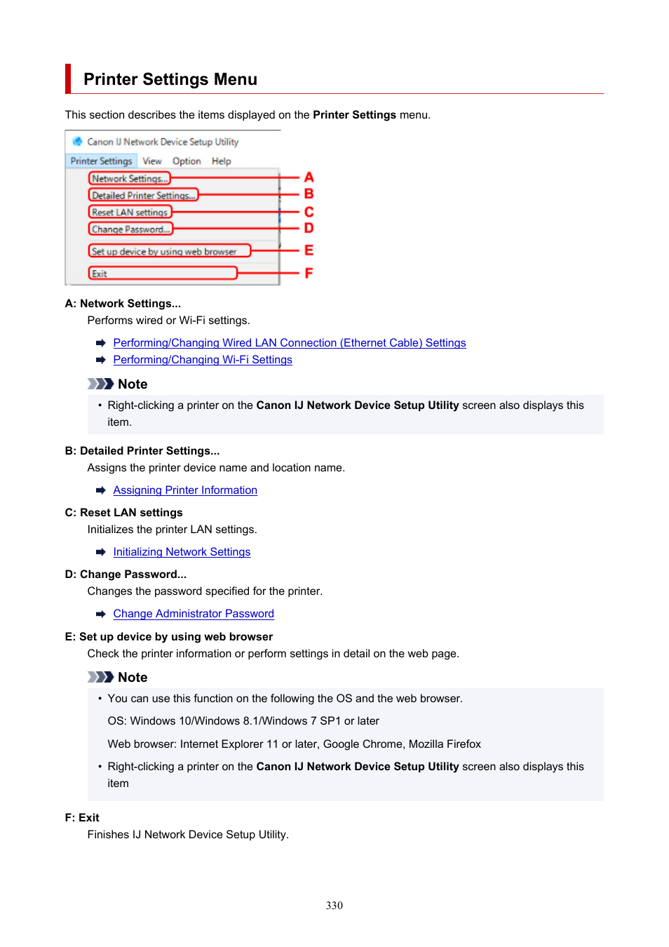 Printer settings menu, Network settings | Canon imagePROGRAF TA-20 MFP 24" Large Format Printer with L24ei Scanner and Stand Kit User Manual | Page 330 / 926