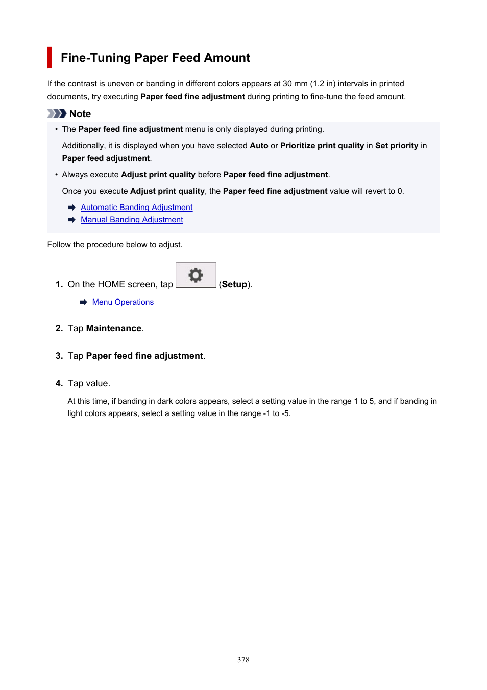 Fine-tuning paper feed amount | Canon imagePROGRAF TA-20 MFP 24" Large Format Printer with L24ei Scanner and Stand Kit User Manual | Page 378 / 926