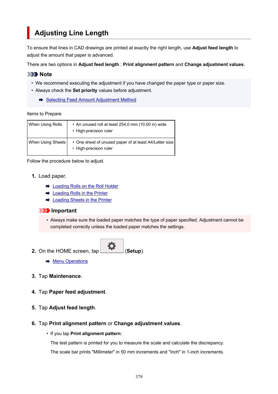 Adjusting line length | Canon imagePROGRAF TA-20 MFP 24" Large Format Printer with L24ei Scanner and Stand Kit User Manual | Page 379 / 926
