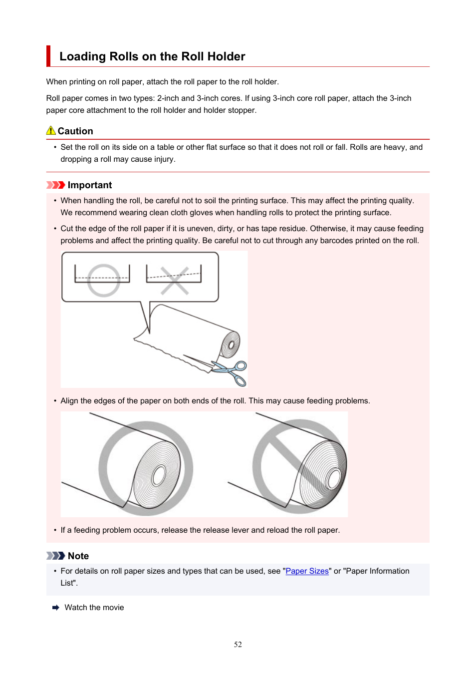 Loading rolls on the roll holder | Canon imagePROGRAF TA-20 MFP 24" Large Format Printer with L24ei Scanner and Stand Kit User Manual | Page 52 / 926